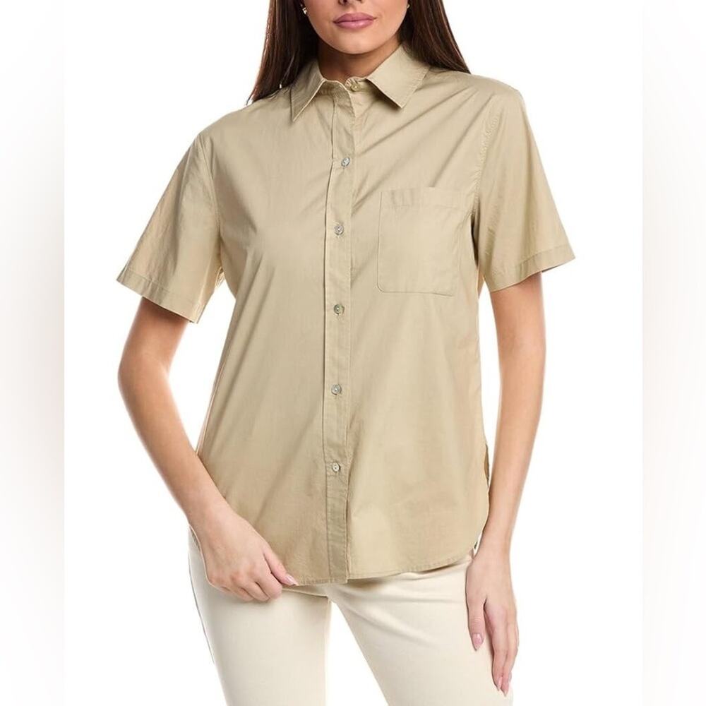 Vince Camp Shirt Tan Khaki Button Down Short Sleeve Blouse Size XS